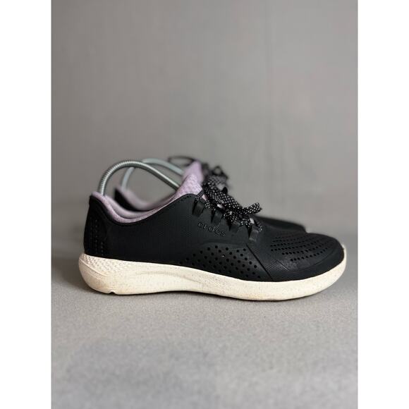 Crocs LiteRide Sneakers Women’s Size 10 Black with lilac detail. Polka dot laces - Picture 1 of 9